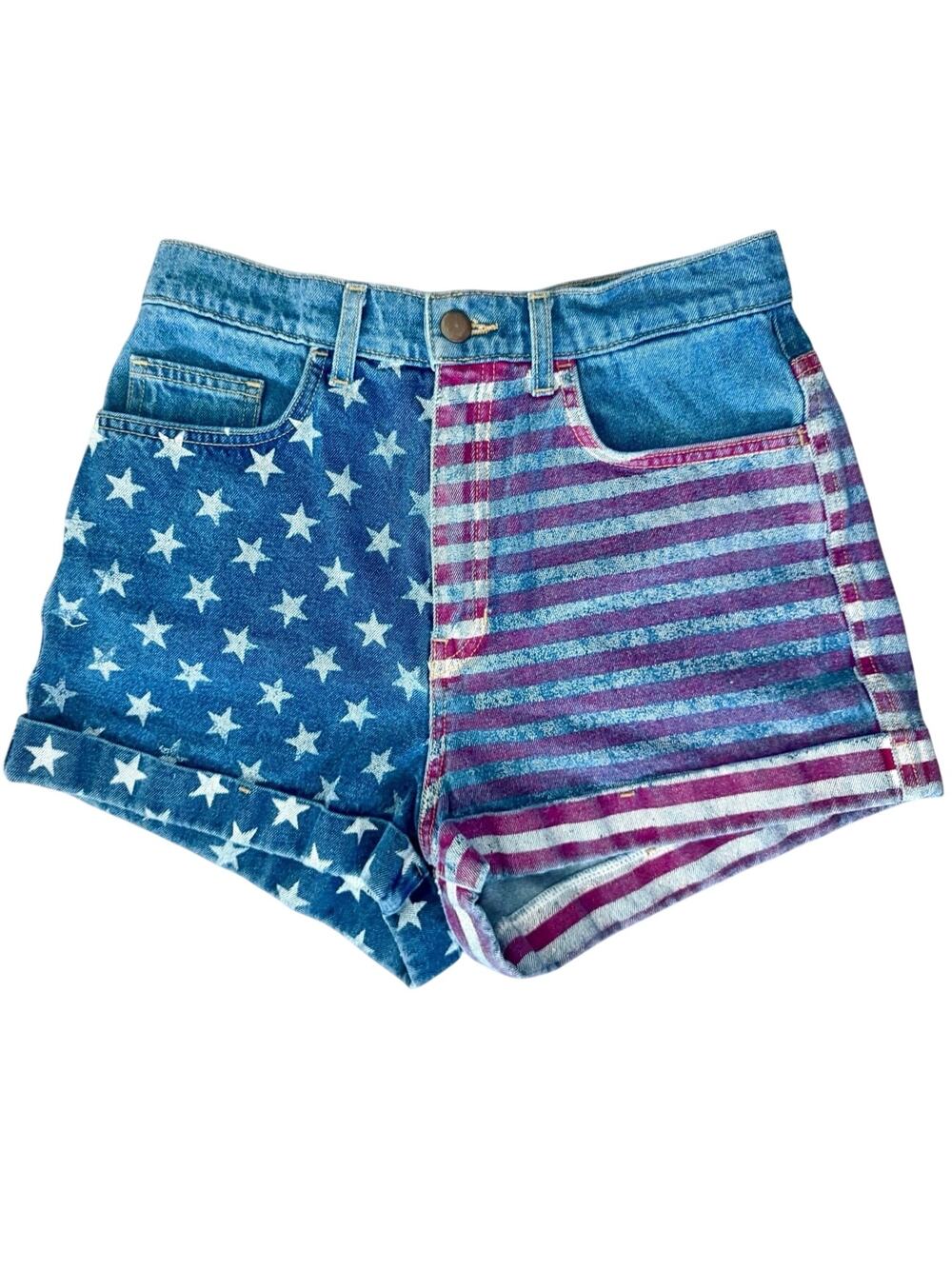 American Apparel Blue Stars & Purple Stripe Denim Shorts